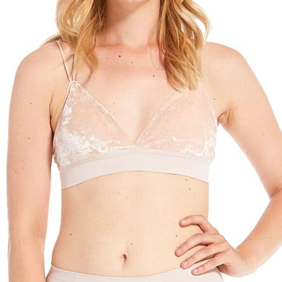 Crushed Velvet Triangle Bralette with Crossover Strap Back in Baby Pink size M - Picture 9 of 9